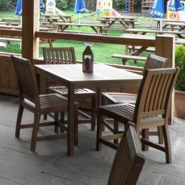 Danil Outdoor Wooden Dining Table With 4 Side Chairs In Oak | Bed Sava