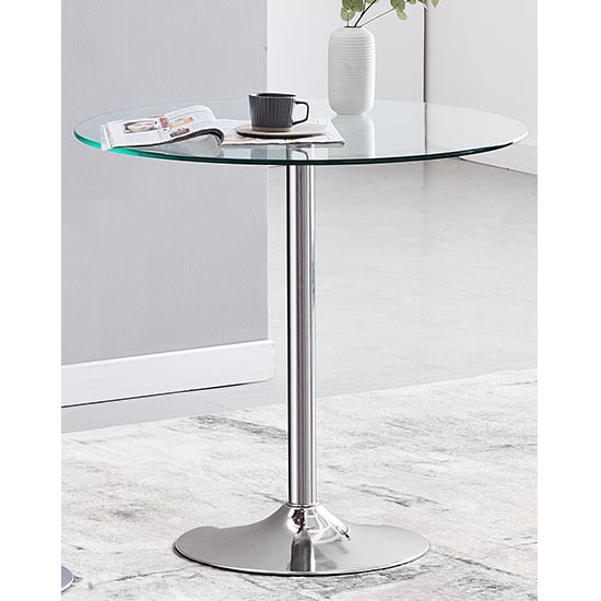 Dante Round Clear Glass Dining Table With Chrome Base | Bed Sava