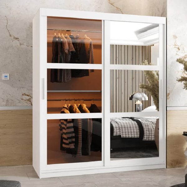 Danville Large Mirrored Wardrobe With 2 Sliding Doors In White | Bed Sava