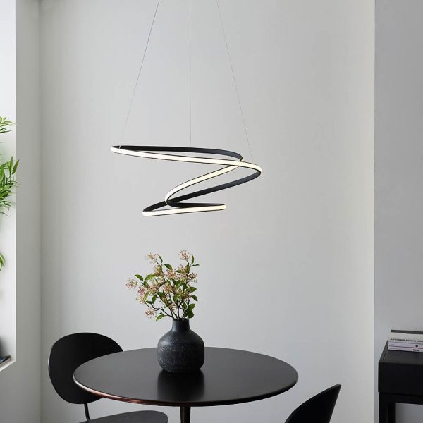 Danville LED Textured Black Ceiling Pendant Light In White | Bed Sava