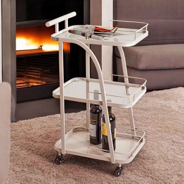 Danville Metal Drinks Trolley With Glass Shelves In Grey | Bed Sava
