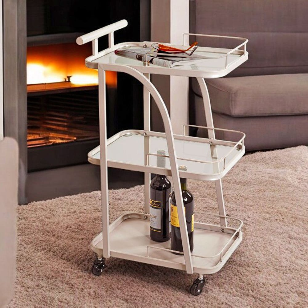 Danville Metal Drinks Trolley With Glass Shelves In Grey | Bed Sava