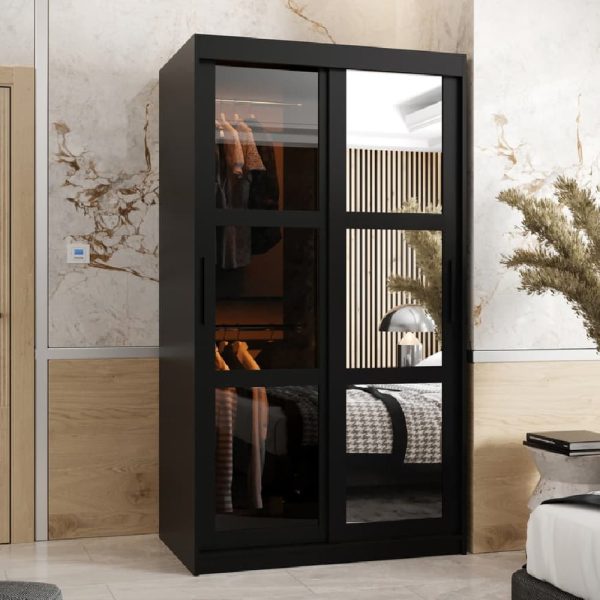 Danville Small Mirrored Wardrobe With 2 Sliding Doors In Black | Bed Sava