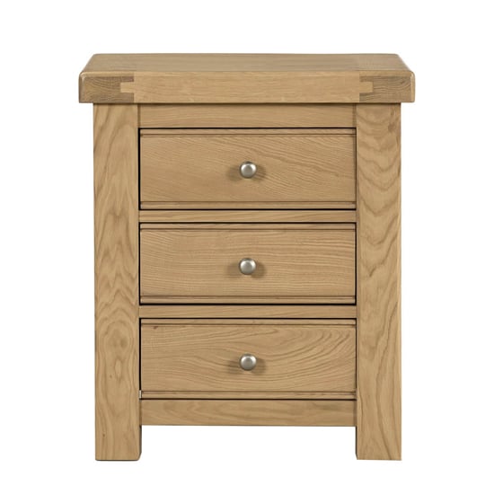 Danville Wooden Bedside Cabinet With 3 Drawers In Oak