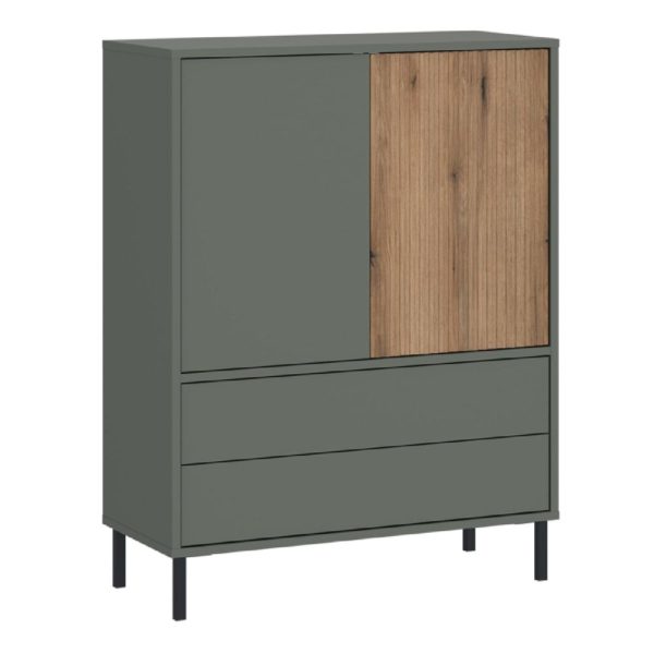 Danville Wooden Sideboard With 2 Doors 2 Drawers in Green And Oak | Bed Sava