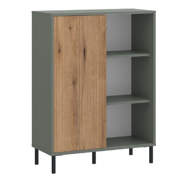 Danville Wooden Sideboard With 1 Sliding Door in Green And Oak | Bed Sava