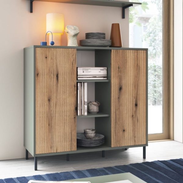 Danville Wooden Sideboard With 2 Sliding Doors In Green And Oak | Bed Sava