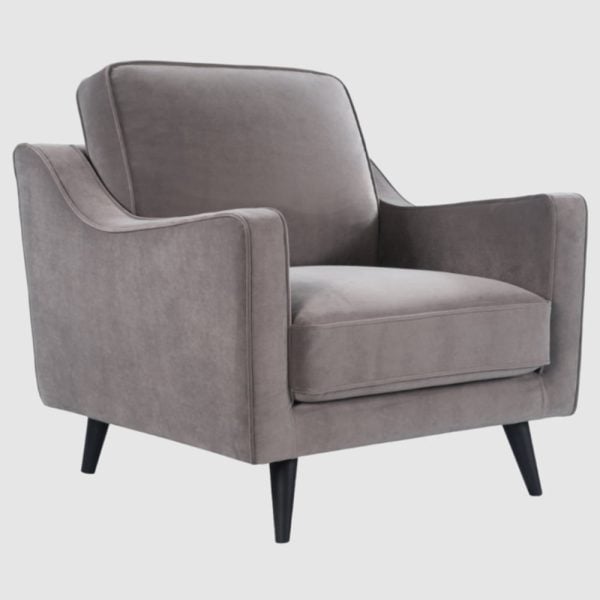 Darby Velvet 1 Seater Sofa In Stone Grey | Bed Sava