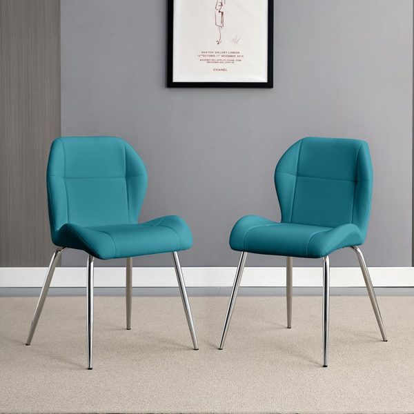 Darcy Teal Faux Leather Dining Chairs In A Pair | Bed Sava