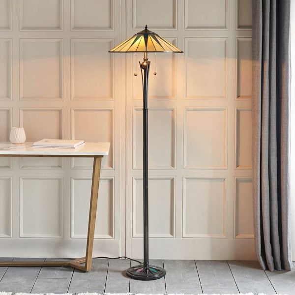 Dark Star Tiffany Cream Glass Floor Lamp In Black | Bed Sava