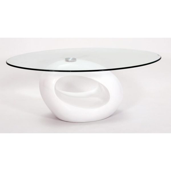 Darva Clear Glass Coffee Table With White High Gloss Base | Bed Sava