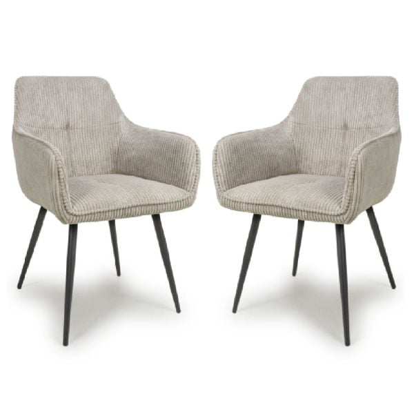 Davidson Mink Fabric Dining Chairs With Black Legs In Pair | Bed Sava