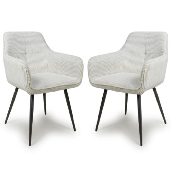 Davidson White Fabric Dining Chairs With Black Legs In Pair | Bed Sava