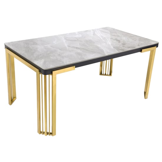 Davos Grey Sintered Stone Dining Table With Gold Frame