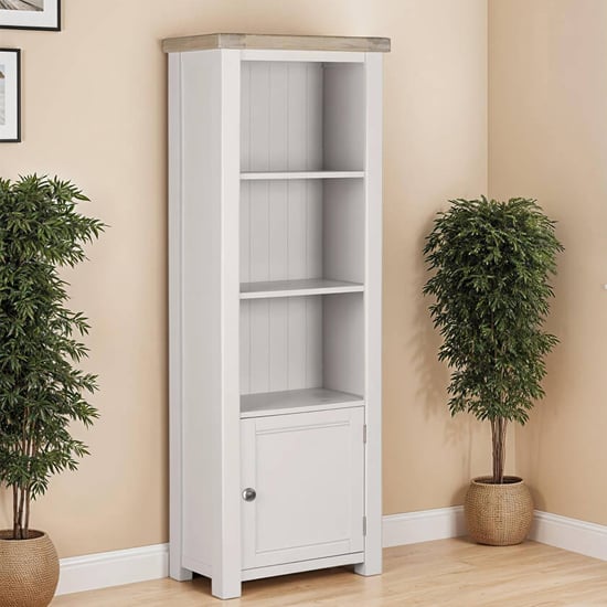 Dawson Wooden Bookcase Tall With 1 Door In Taupe