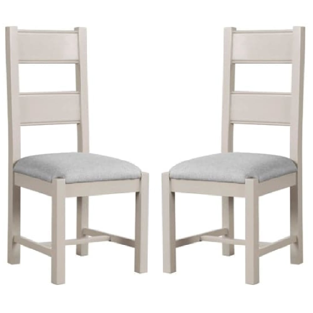 Dawson Taupe Wooden Dining Chairs With Grey Fabric Seat In Pair