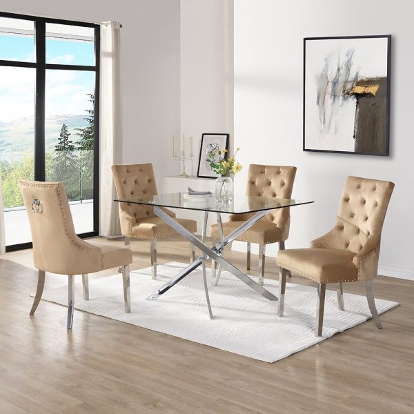 Daytona Large Clear Glass Dining Table 4 Imperial Champagne Chairs | Bed Sava