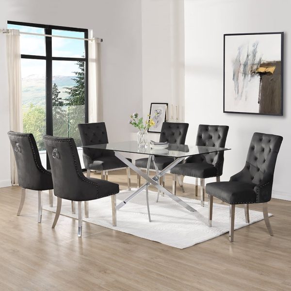 Daytona Large Clear Glass Dining Table 6 Imperial Black Chairs | Bed Sava