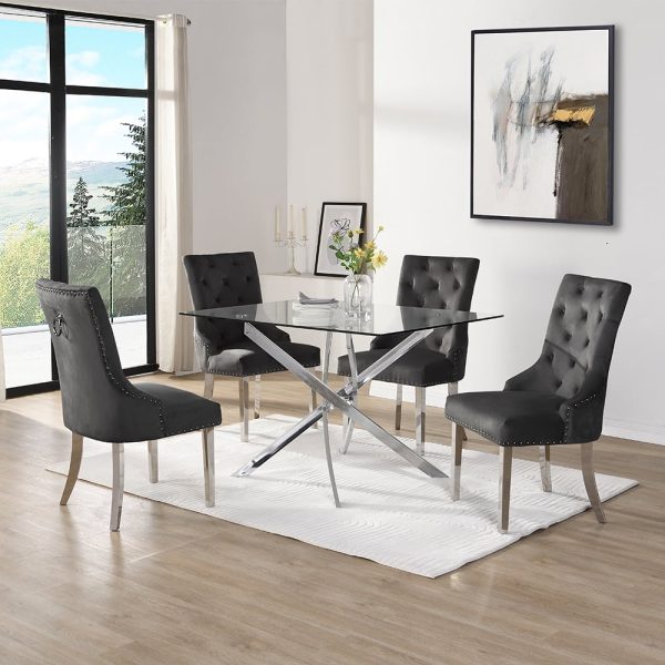 Daytona Large Clear Glass Dining Table 4 Imperial Black Chairs | Bed Sava
