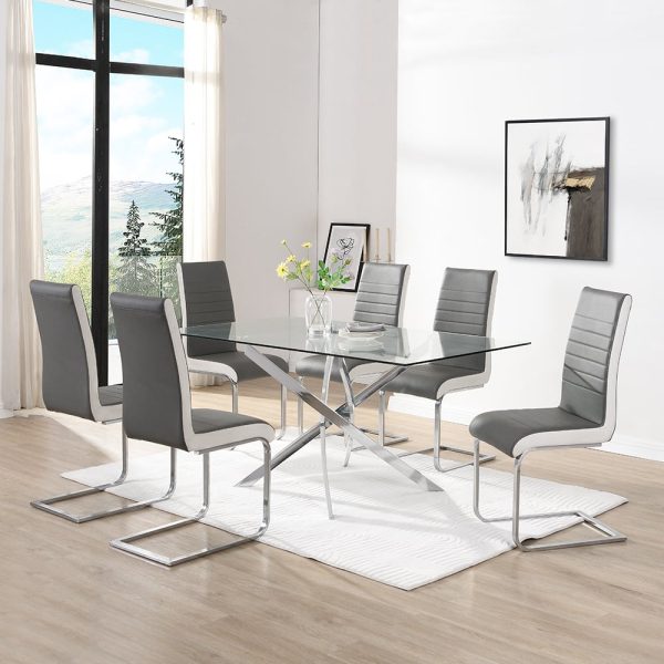 Daytona Large Glass Dining Table 6 Symphony Grey White Chairs | Bed Sava