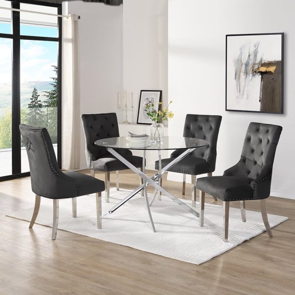 Daytona Round Clear Glass Dining Table 4 Imperial Black Chairs | Bed Sava
