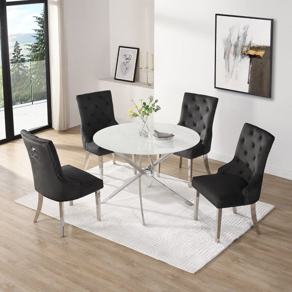 Daytona Round Diva Glass Dining Table 4 Imperial Black Chairs | Bed Sava