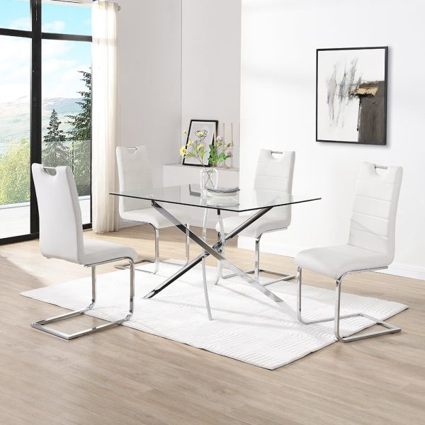 Daytona Small Glass Dining Table With 4 Petra White Chairs | Bed Sava