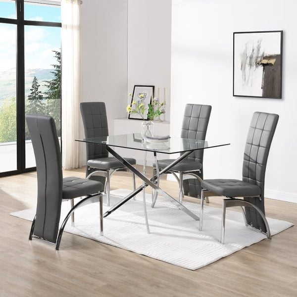 Daytona Small Glass Dining Table With 4 Ravenna Grey Chairs | Bed Sava