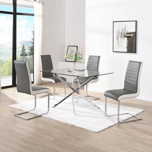 Daytona Small Glass Dining Table 4 Symphony Grey White Chairs | Bed Sava