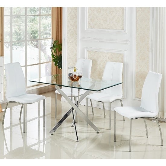 Daytona Small Glass Dining Table With 4 Opal White Chairs