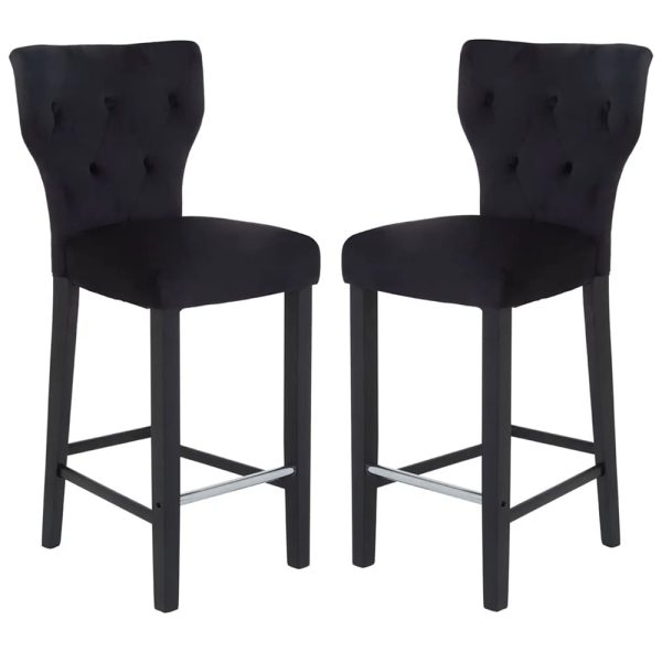 Deadwood Black Velvet Bar Stools In Pair | Bed Sava