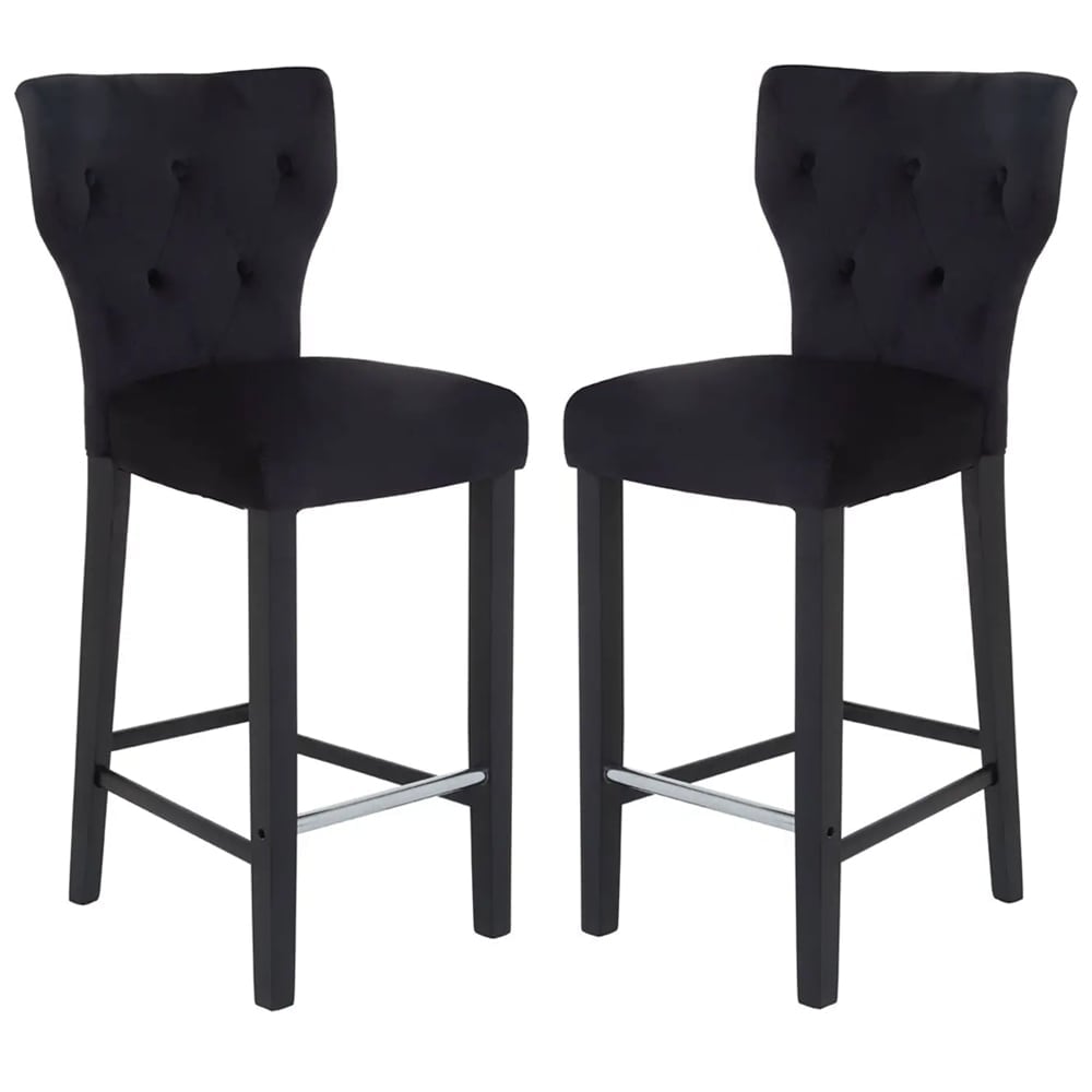 Deadwood Black Velvet Bar Stools In Pair | Bed Sava