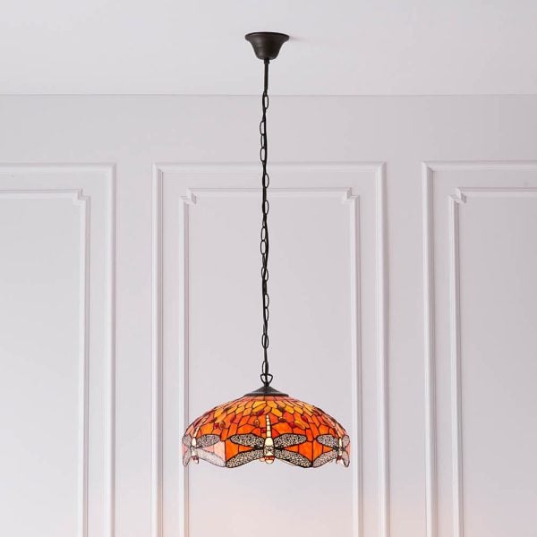 Dearborn 3 Light Glass Small Pendant Ceiling Light In Orange Red | Bed Sava