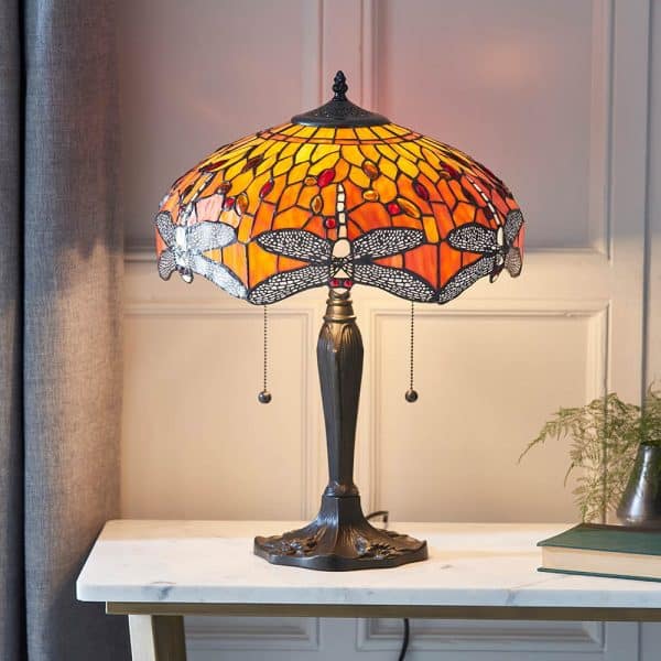 Dearborn Tiffany Glass Table Lamp In Orange And Red | Bed Sava