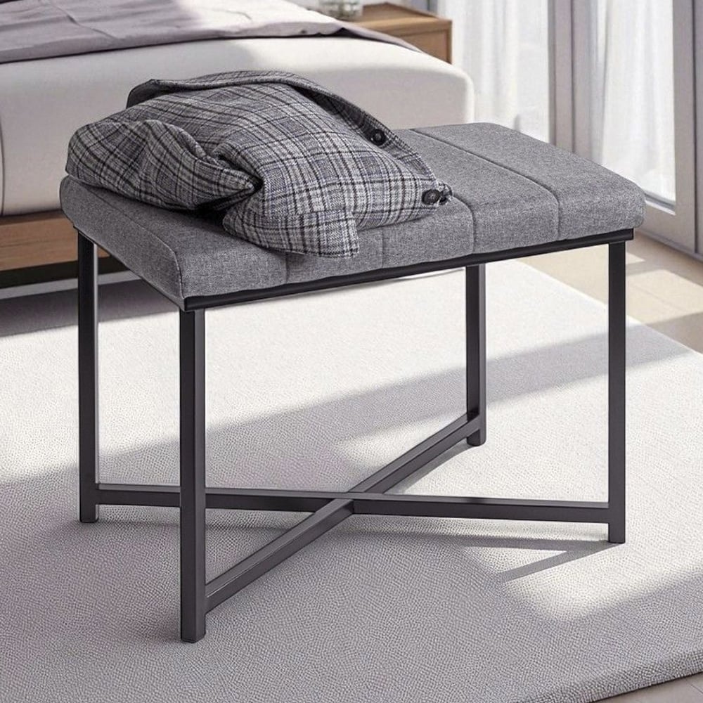Decatur Fabric Hallway Seating Bench In Grey Black