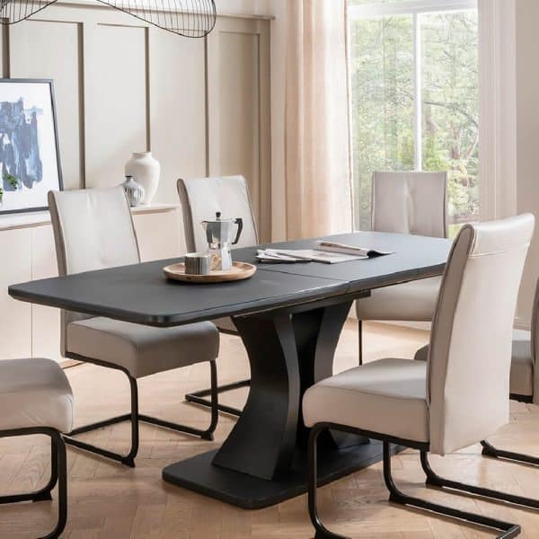 Decatur Glass Large Extending Dining Table In Charcoal | Bed Sava