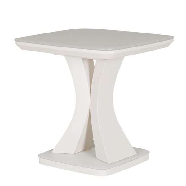 Decatur Glass Square Lamp Table In Greige | Bed Sava