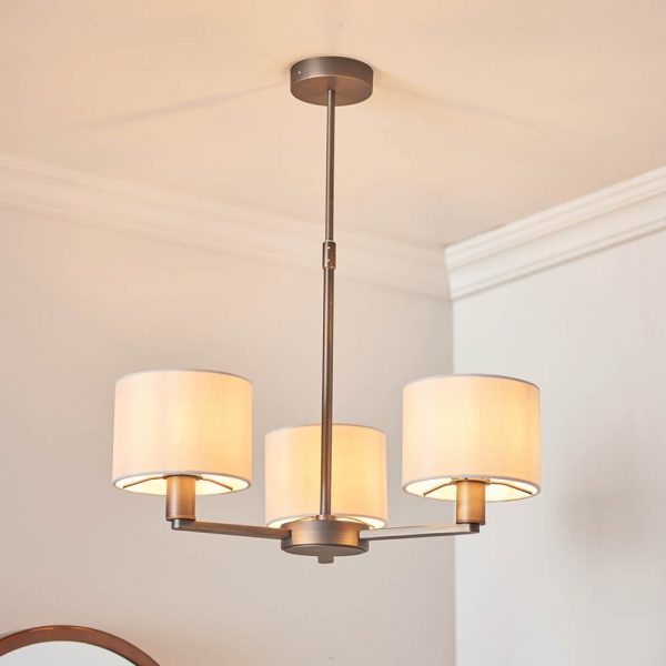 Deland 3 Lights White Fabric Shade Pendant Light In Bronze | Bed Sava