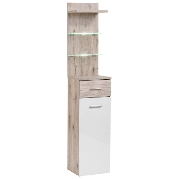 Deland Wooden Hallway Cabinet With 1 Door 1 Drawer In White Oak | Bed Sava