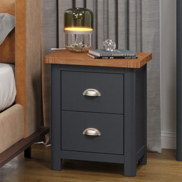 Delavan Tall Wooden Bedside Cabinet With 2 Drawers In Oak Black | Bed Sava