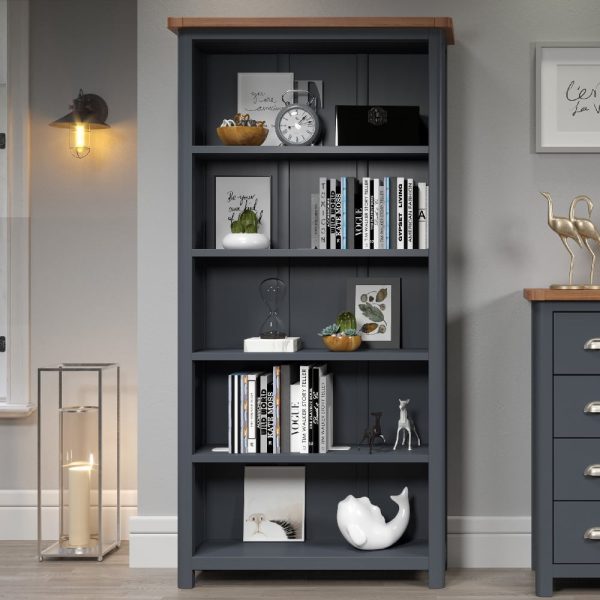Delavan Wooden Bookcase With 5 Shelves In Oak And Black | Bed Sava