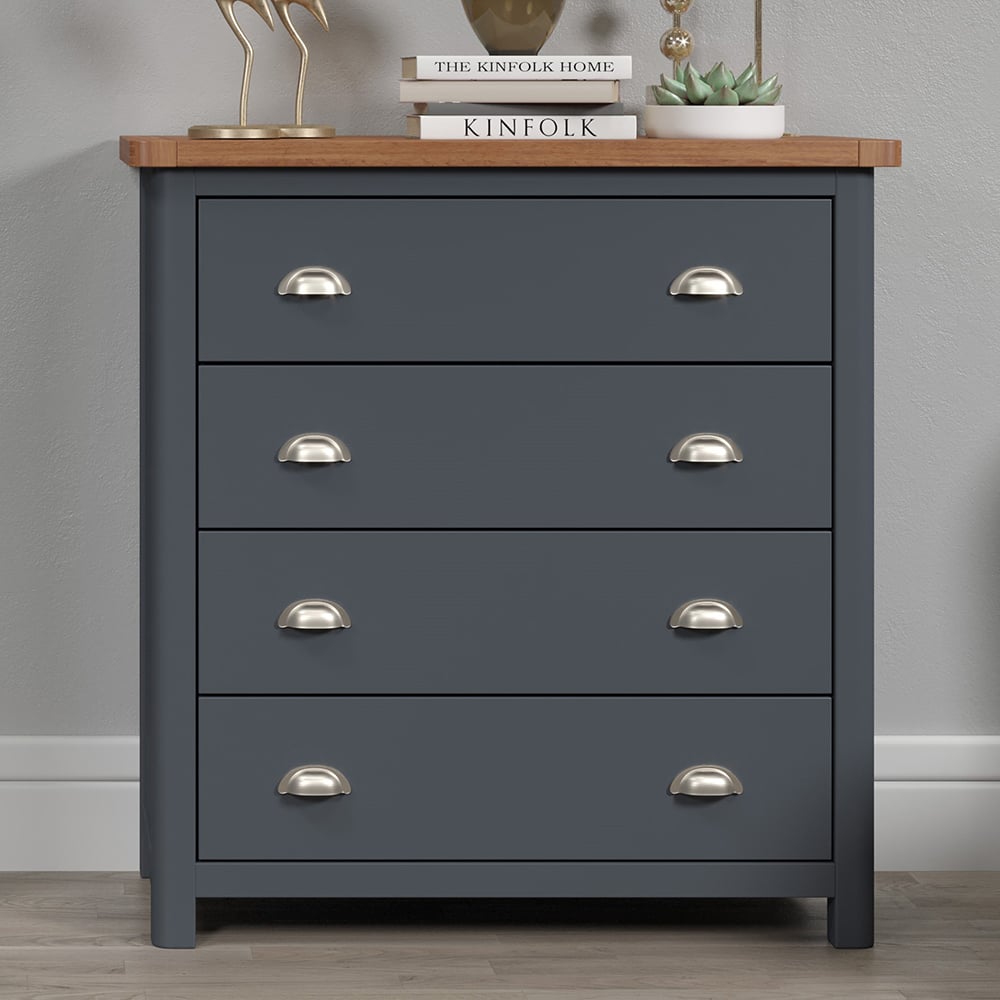 Delavan Wooden Chest Of 4 Drawers In Midnight Blue And Oak