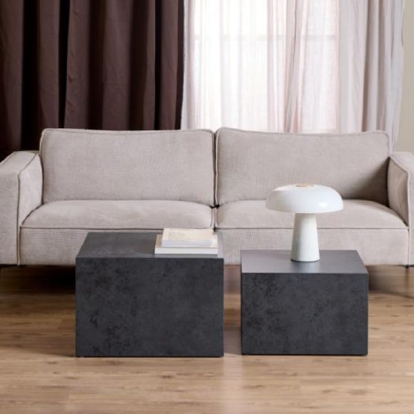 Delft Wooden Nesting Coffee Tables In Grey Black | Bed Sava