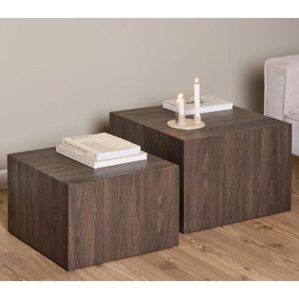 Delft Wooden Nesting Coffee Tables In Smoked Ash | Bed Sava