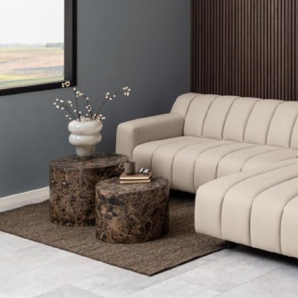 Delft Wooden Round Nesting Coffee Table In Brown Marble Effect | Bed Sava