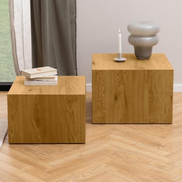 Delft Wooden Square Nesting Coffee Tables In Matt Oak | Bed Sava