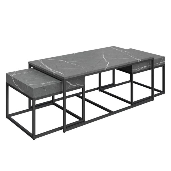 Delmar Wooden Nesting Coffee Tables In Grey Marble Effect | Bed Sava