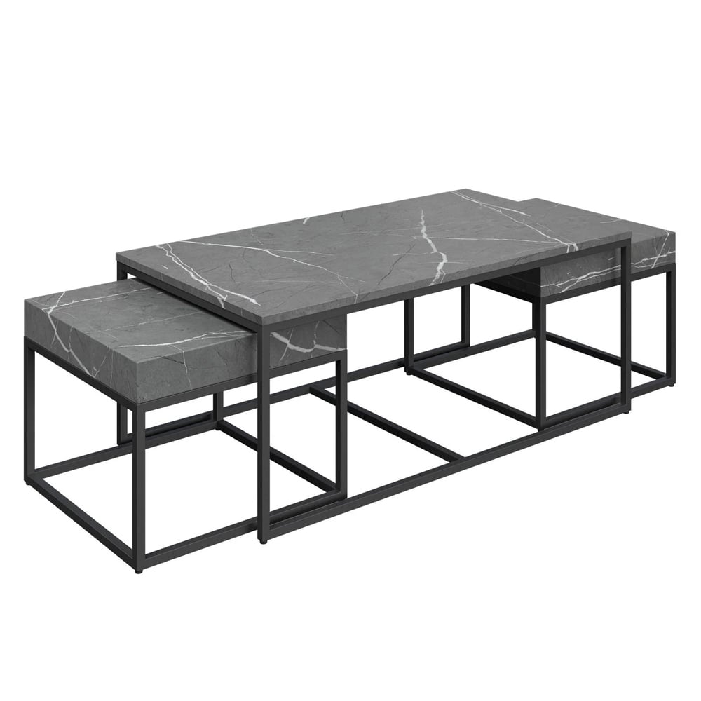 Delmar Wooden Nesting Coffee Tables In Grey Marble Effect