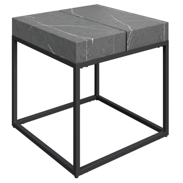 Delmar Wooden Side Table In Grey Marble Effect | Bed Sava