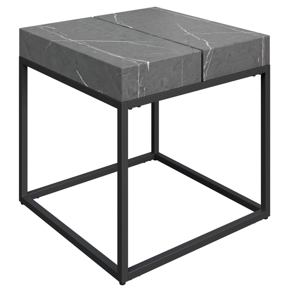 Delmar Wooden Side Table In Grey Marble Effect